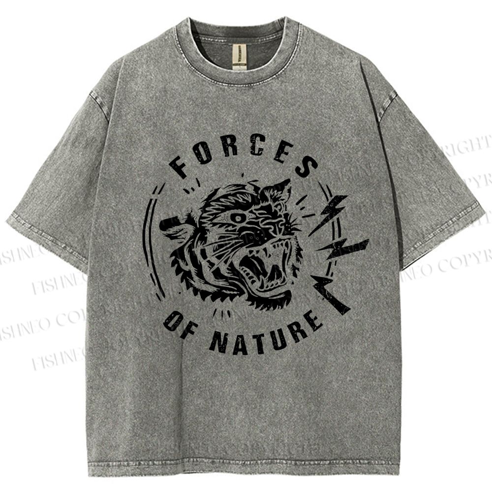Unisex Tiger Forces Of Nature Printed Washed Tee