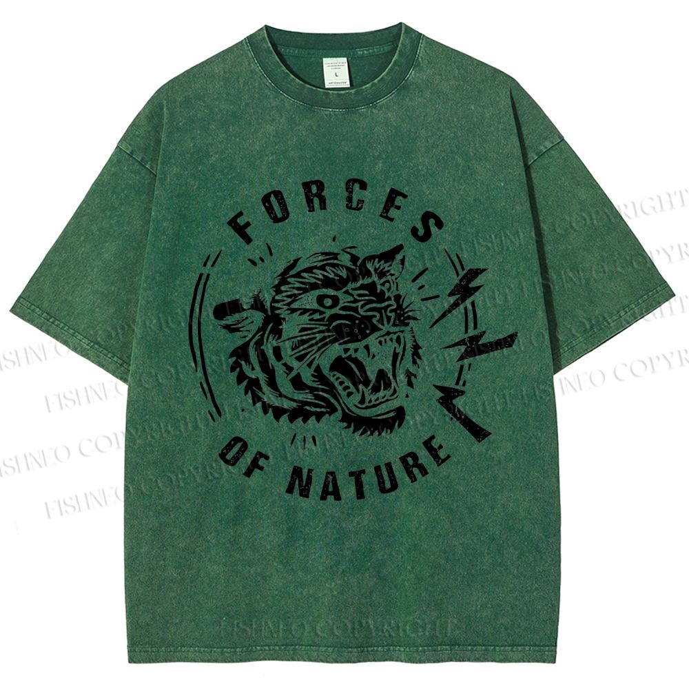 Unisex Tiger Forces Of Nature Printed Washed Tee