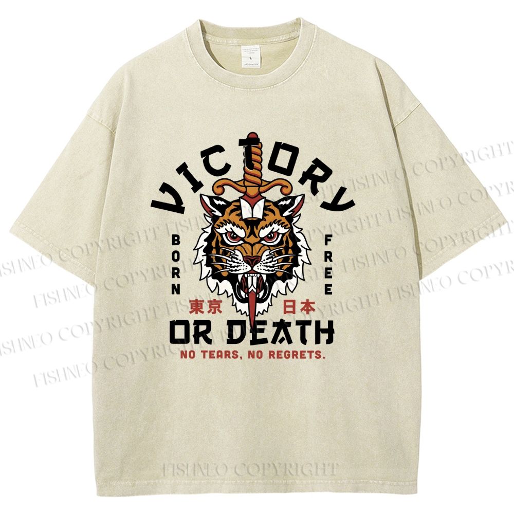 Unisex Victory Or Death Tokyo Tiger Printed Washed Tee