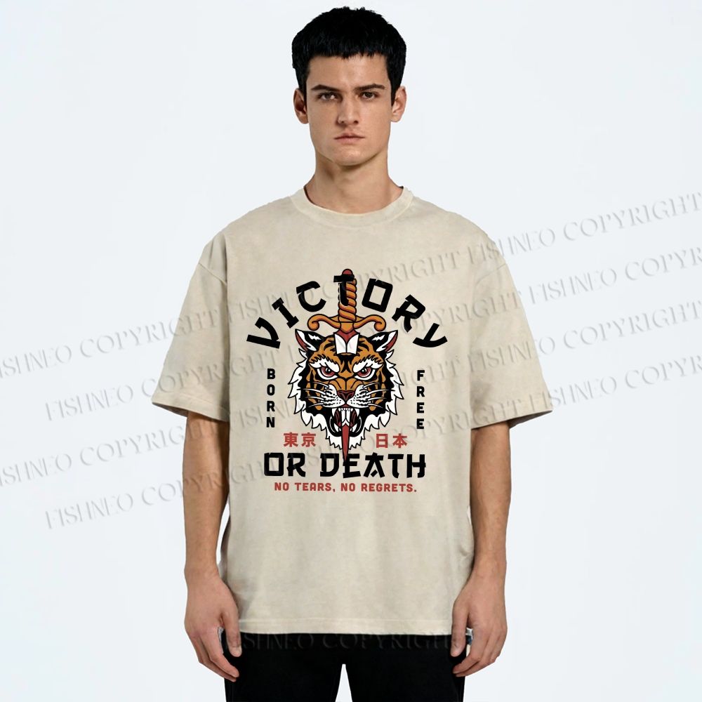 Unisex Victory Or Death Tokyo Tiger Printed Washed Tee