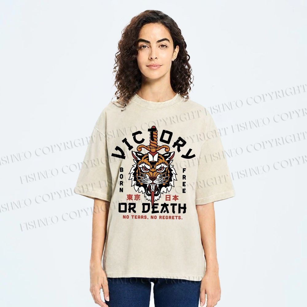 Unisex Victory Or Death Tokyo Tiger Printed Washed Tee