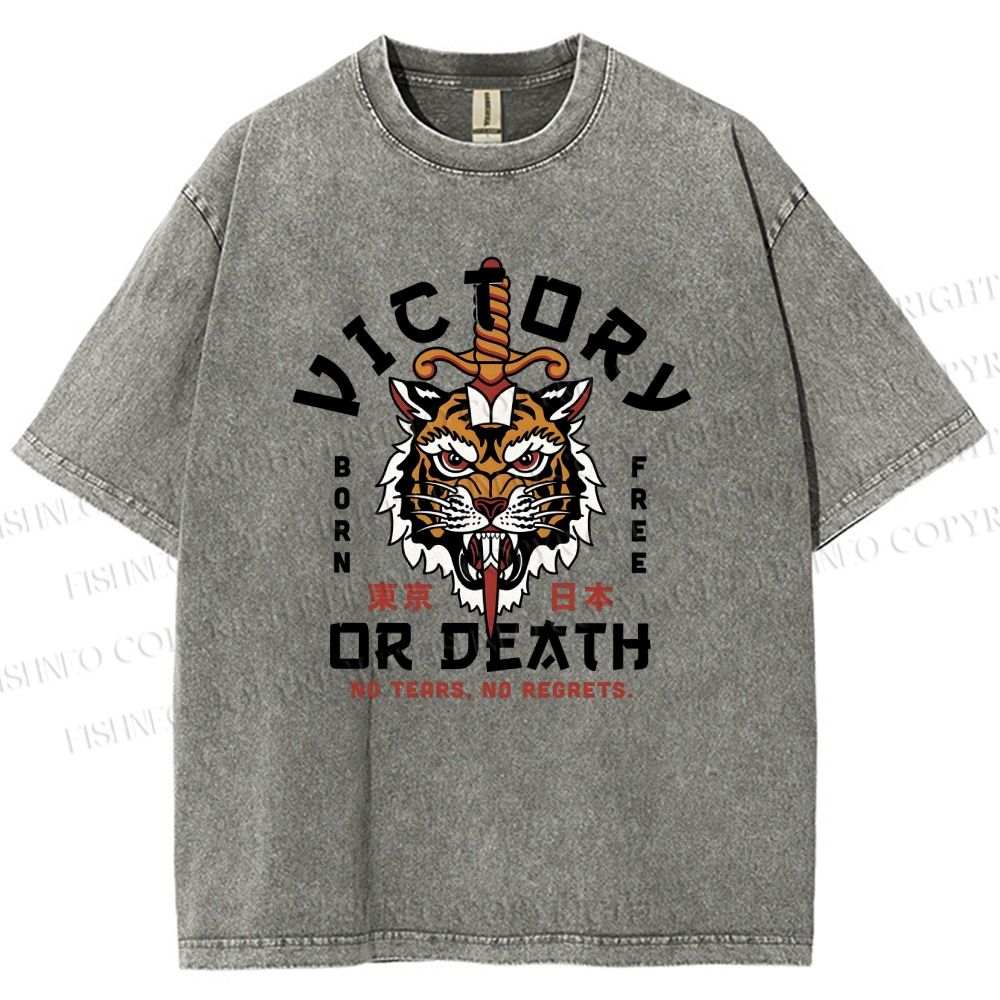 Unisex Victory Or Death Tokyo Tiger Printed Washed Tee