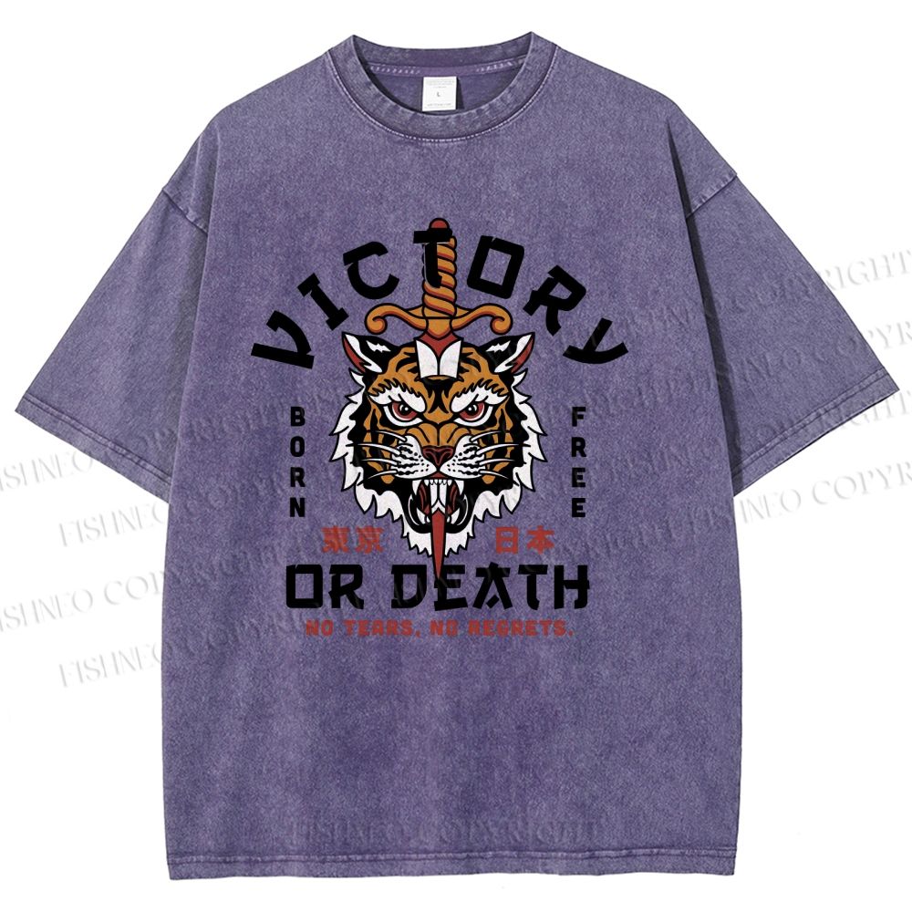 Unisex Victory Or Death Tokyo Tiger Printed Washed Tee