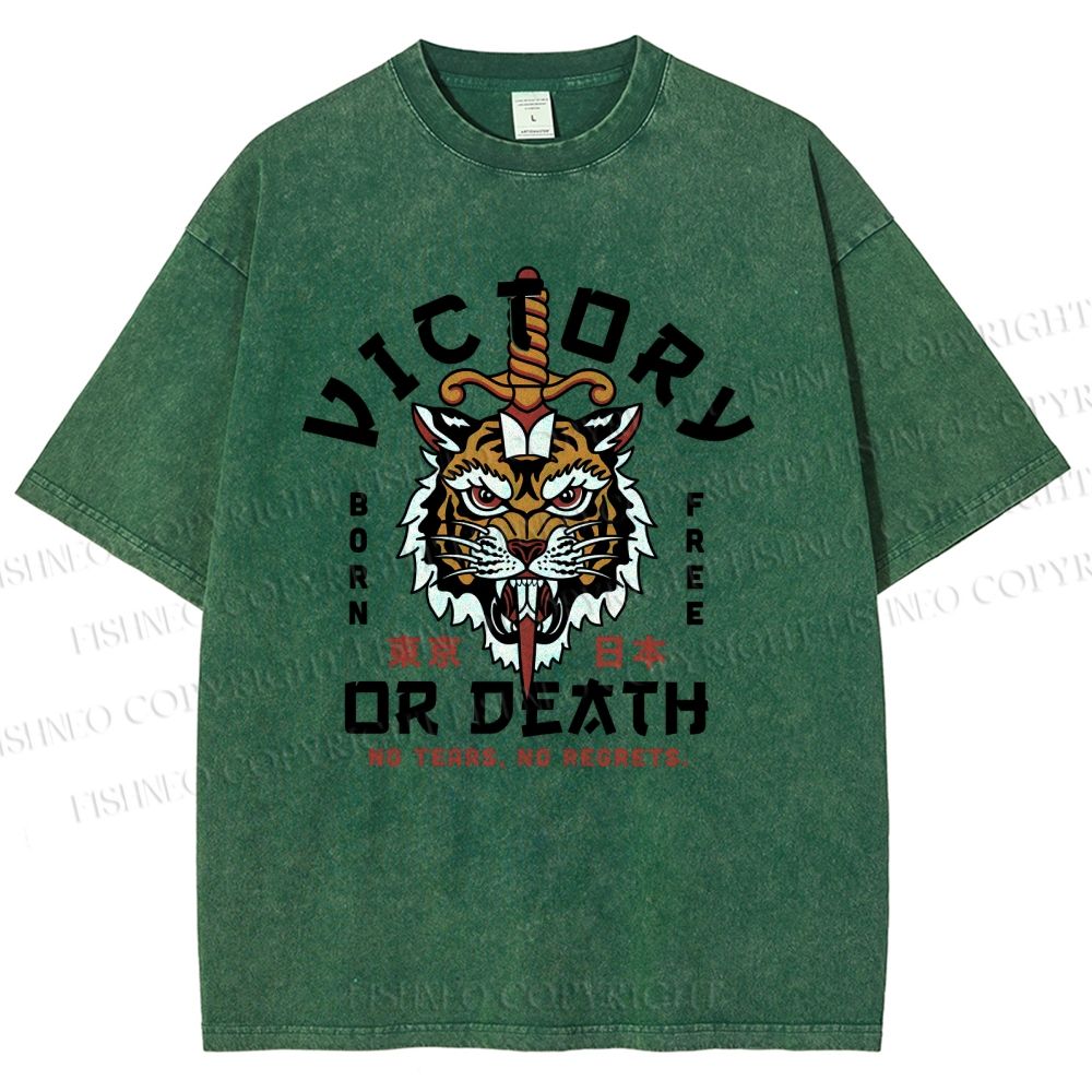 Unisex Victory Or Death Tokyo Tiger Printed Washed Tee