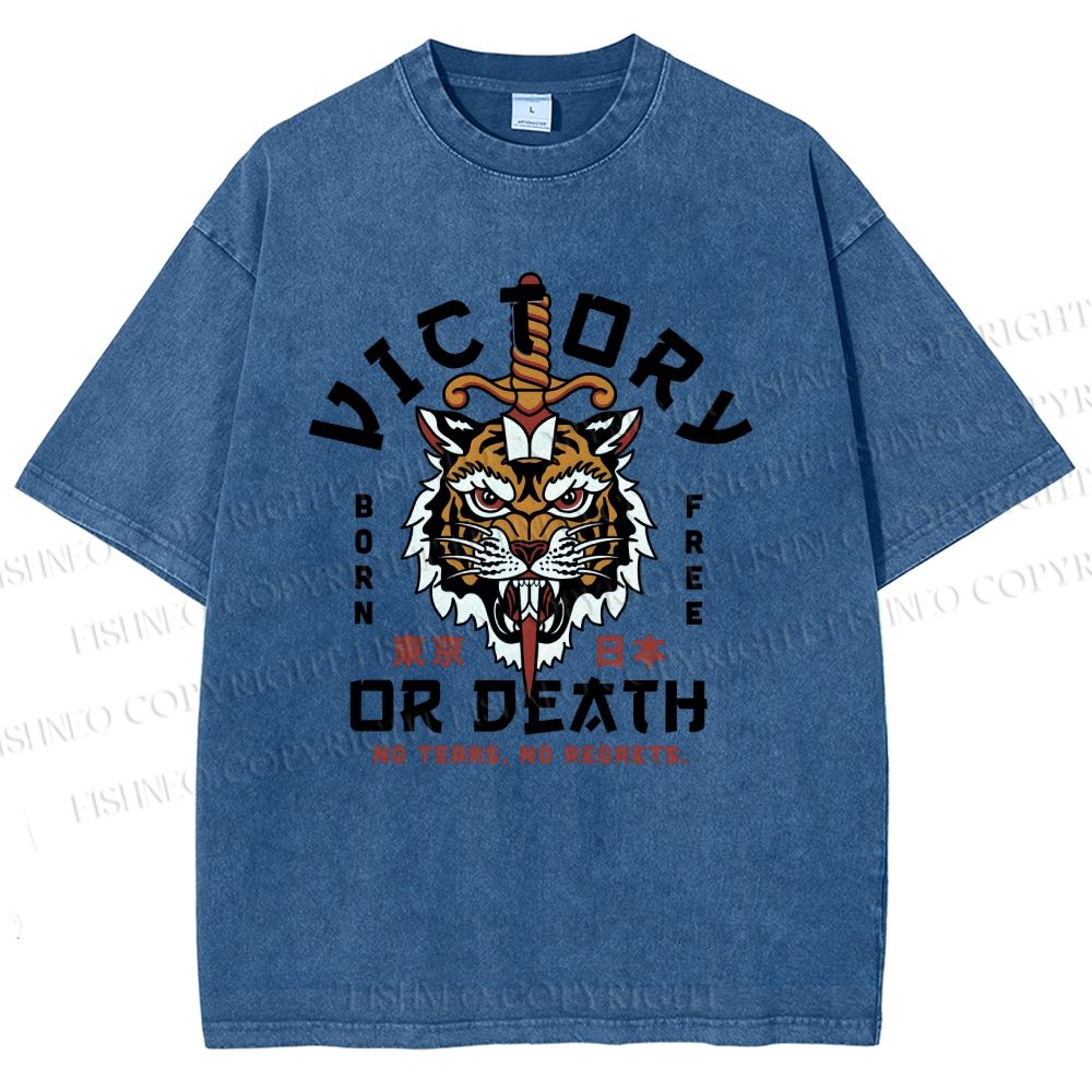 Unisex Victory Or Death Tokyo Tiger Printed Washed Tee