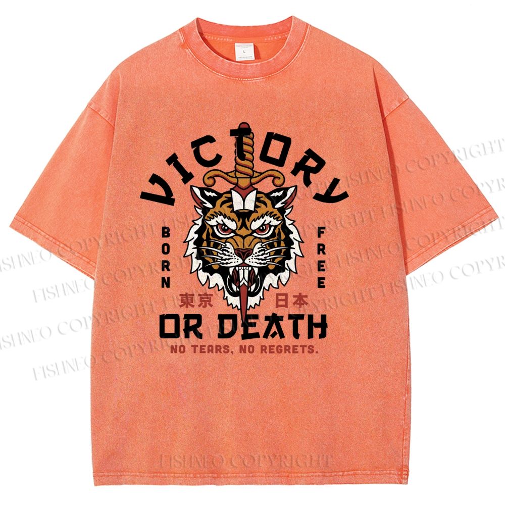 Unisex Victory Or Death Tokyo Tiger Printed Washed Tee