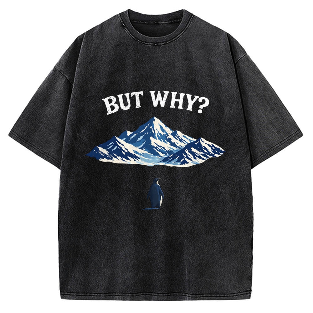 Unisex But Why Penguin Printed Washed T-shirt