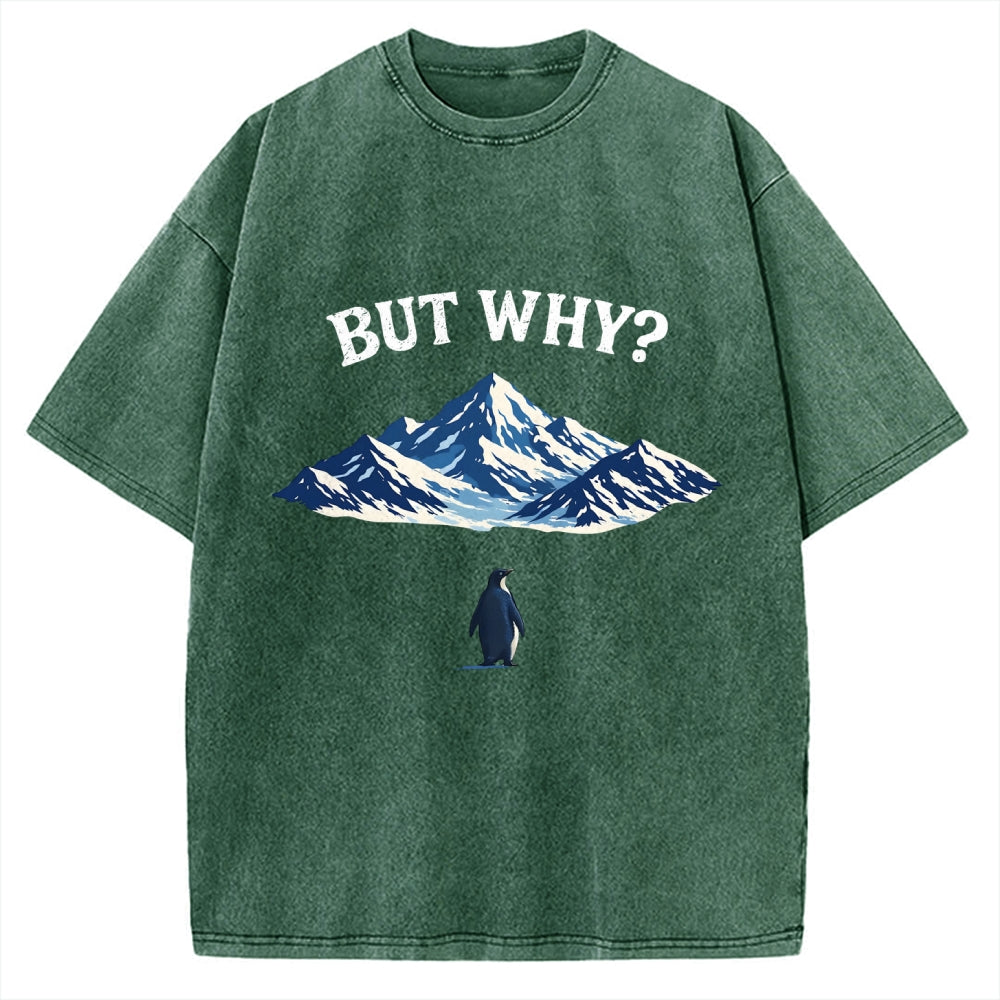 Unisex But Why Penguin Printed Washed T-shirt