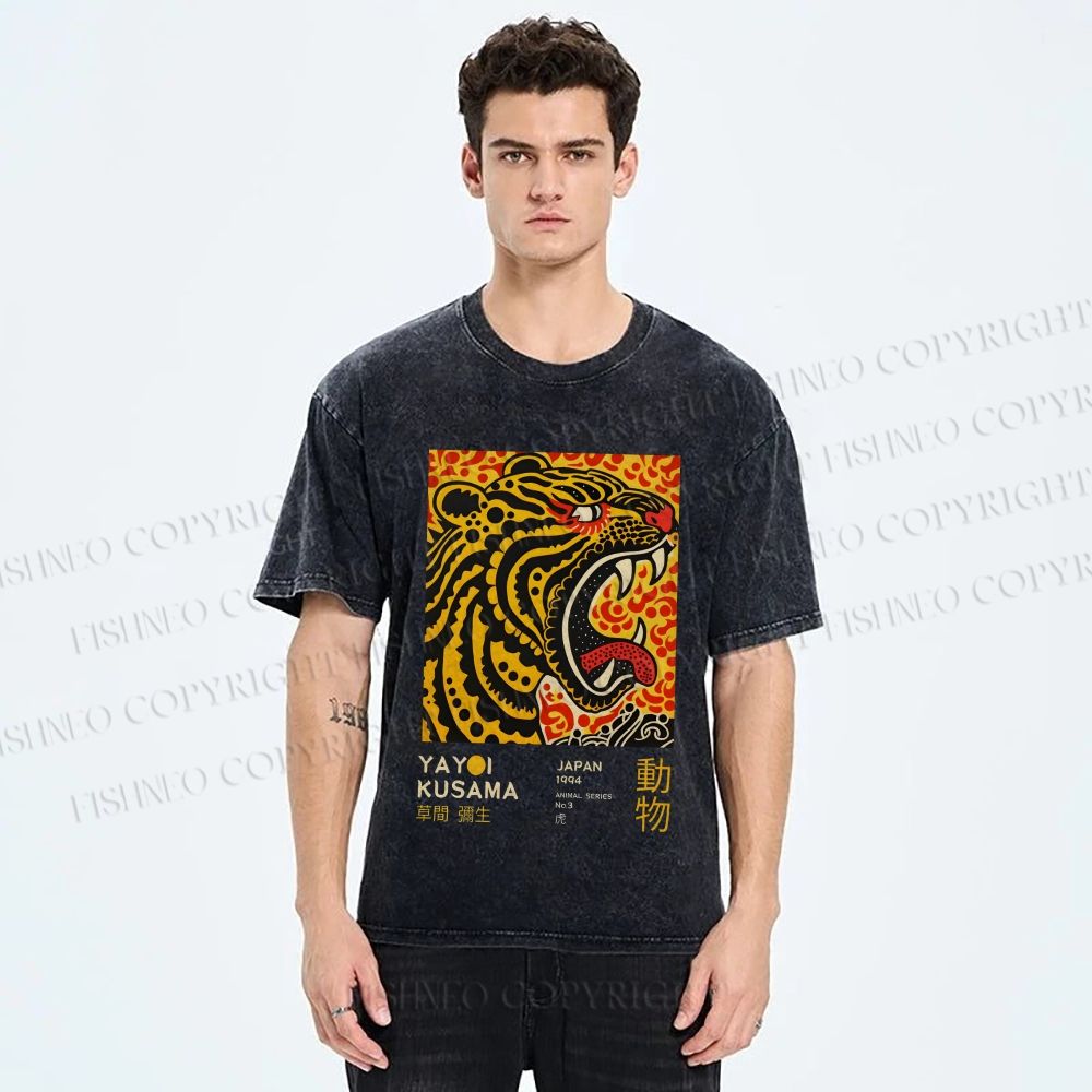Unisex Yayoi Kusama Tiger Printed Washed Tee