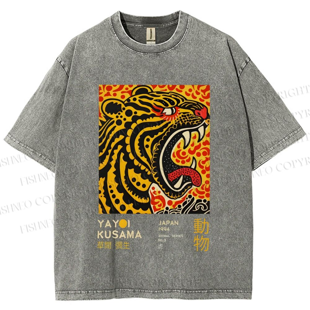 Unisex Yayoi Kusama Tiger Printed Washed Tee