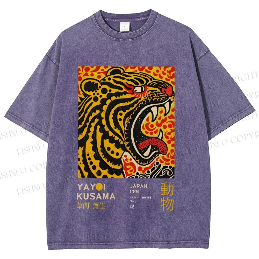 Unisex Yayoi Kusama Tiger Printed Washed Tee