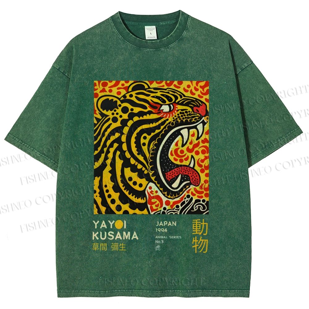 Unisex Yayoi Kusama Tiger Printed Washed Tee