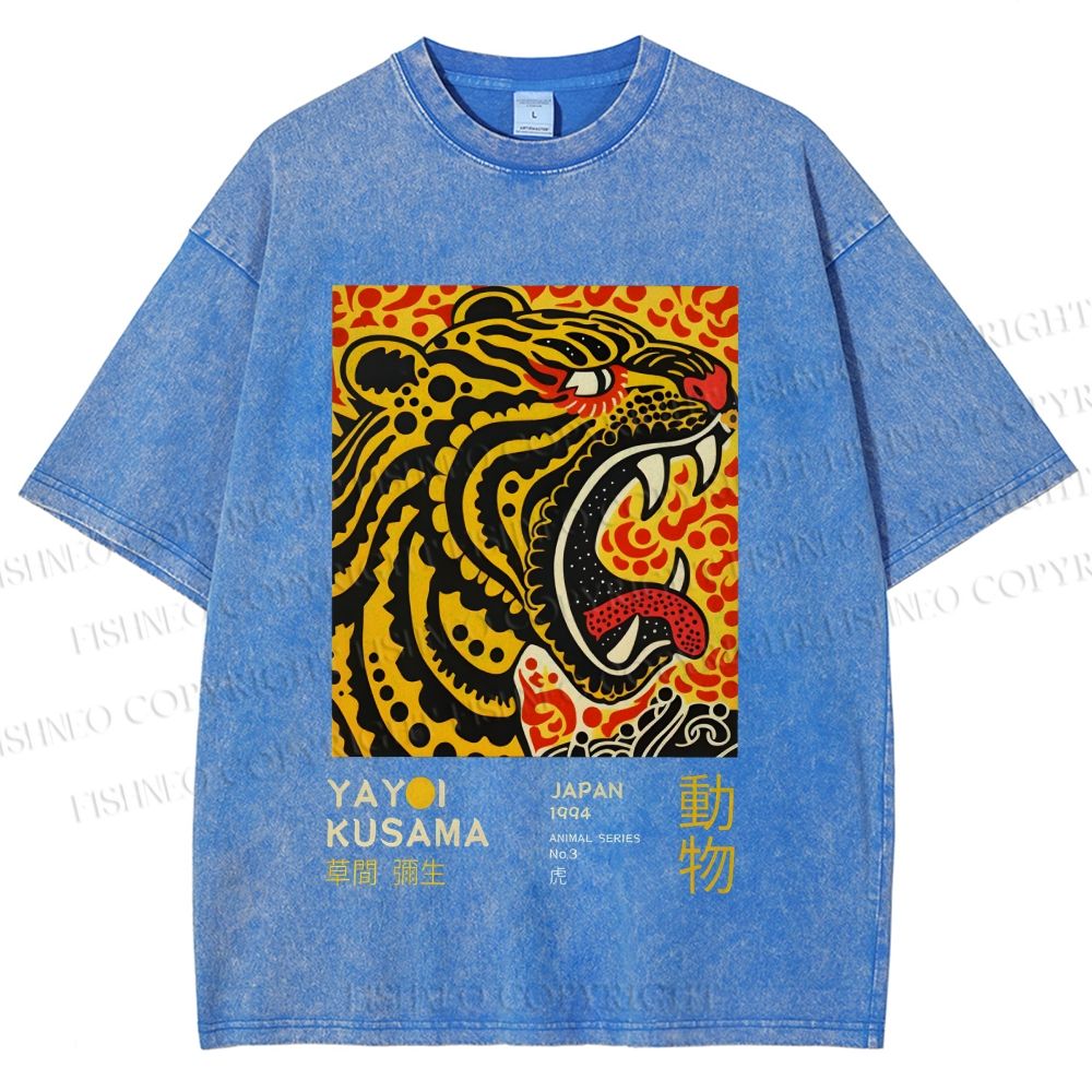 Unisex Yayoi Kusama Tiger Printed Washed Tee