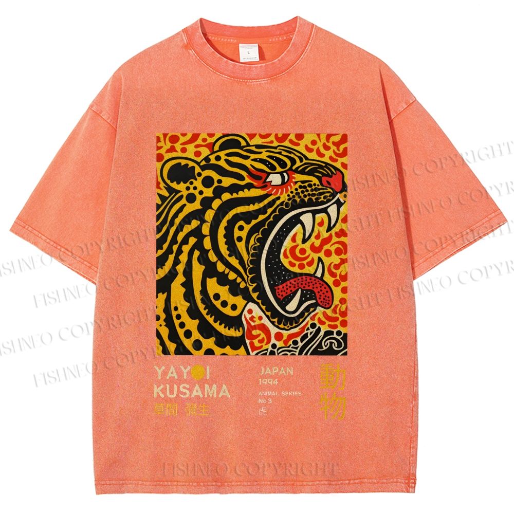 Unisex Yayoi Kusama Tiger Printed Washed Tee