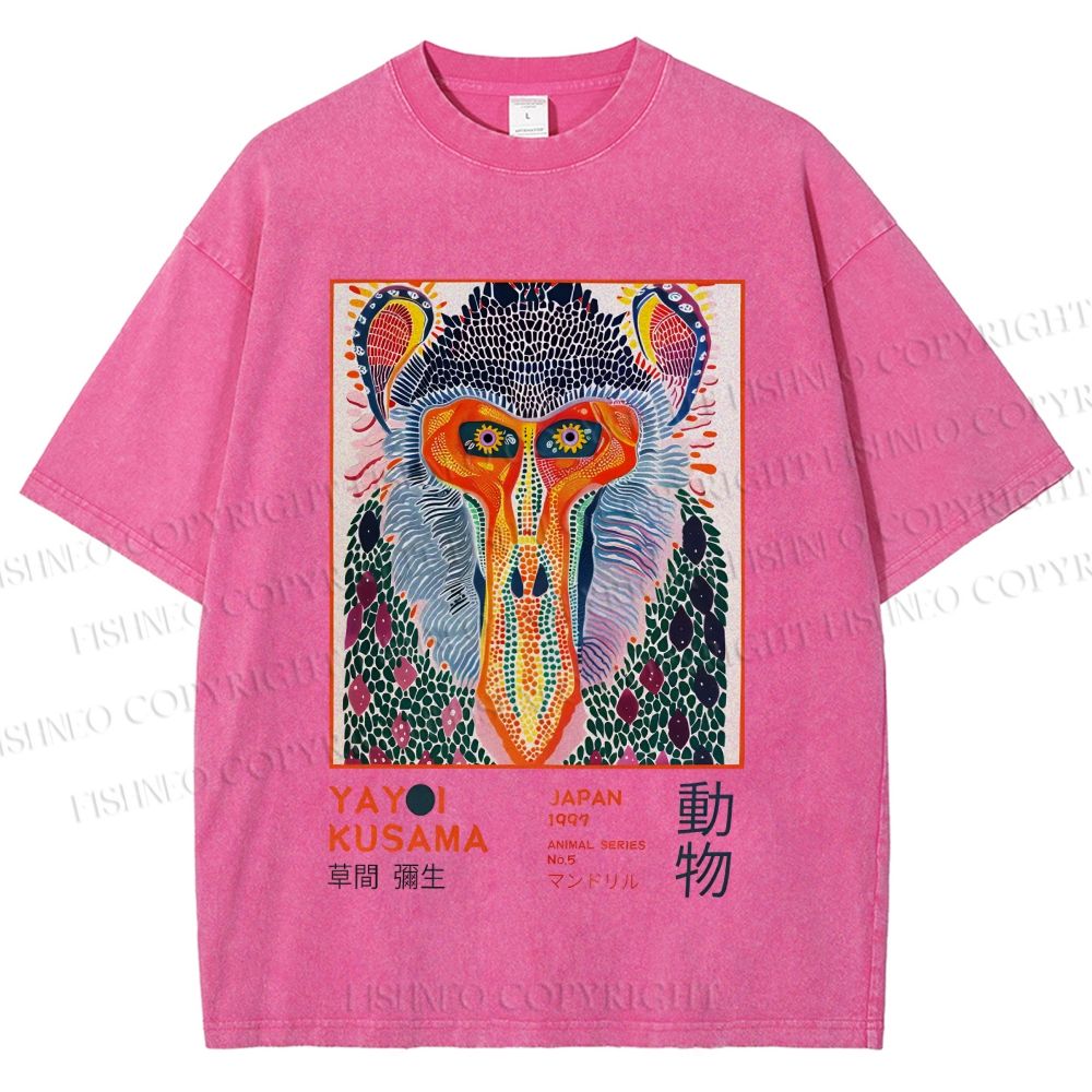 Unisex Yayoi Kusama Colorful Art Monkey Printed Washed Tee