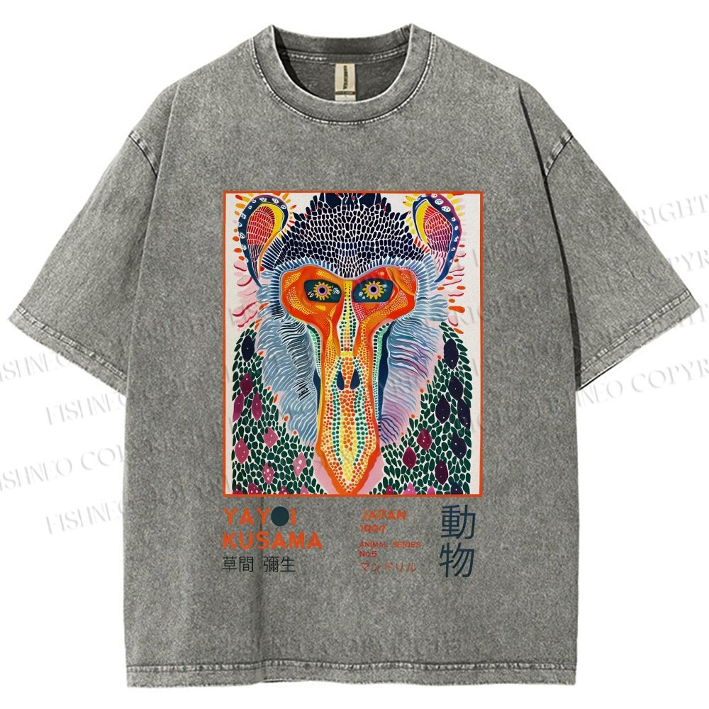 Unisex Yayoi Kusama Colorful Art Monkey Printed Washed Tee