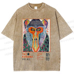 Unisex Yayoi Kusama Colorful Art Monkey Printed Washed Tee