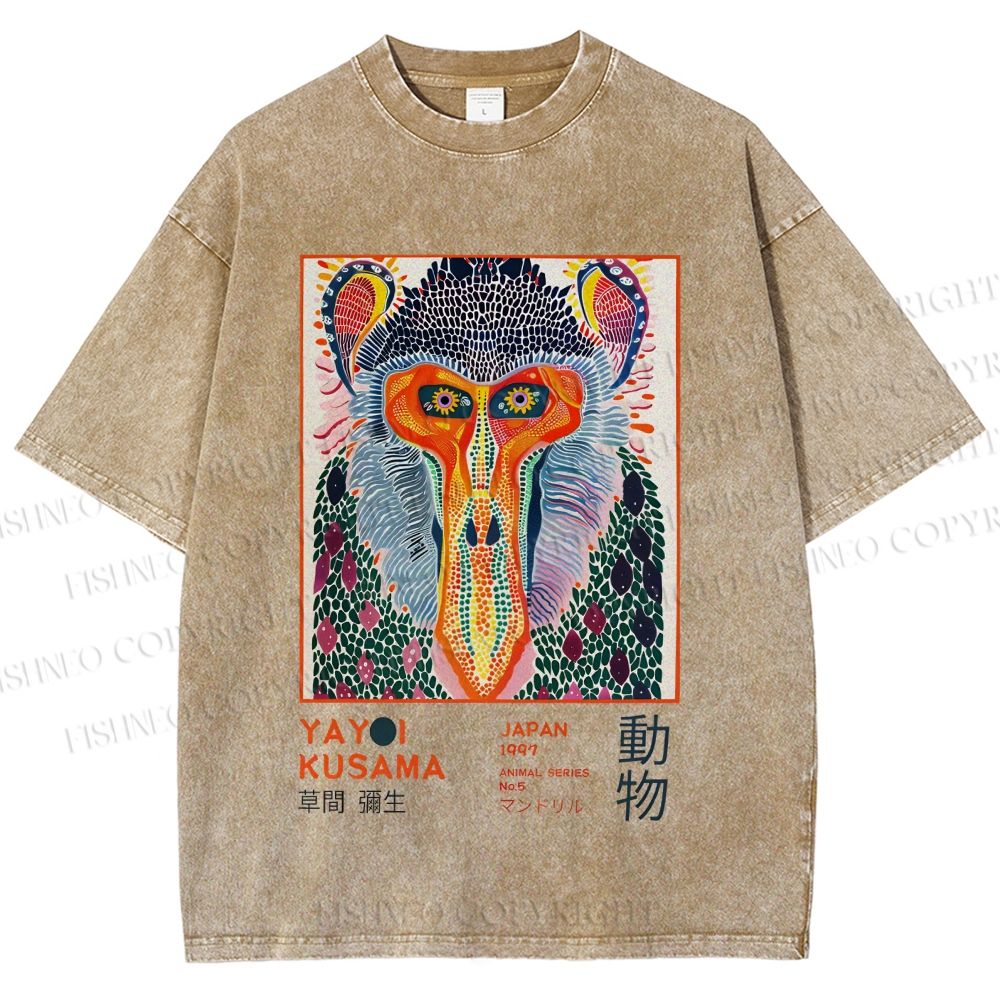 Unisex Yayoi Kusama Colorful Art Monkey Printed Washed Tee