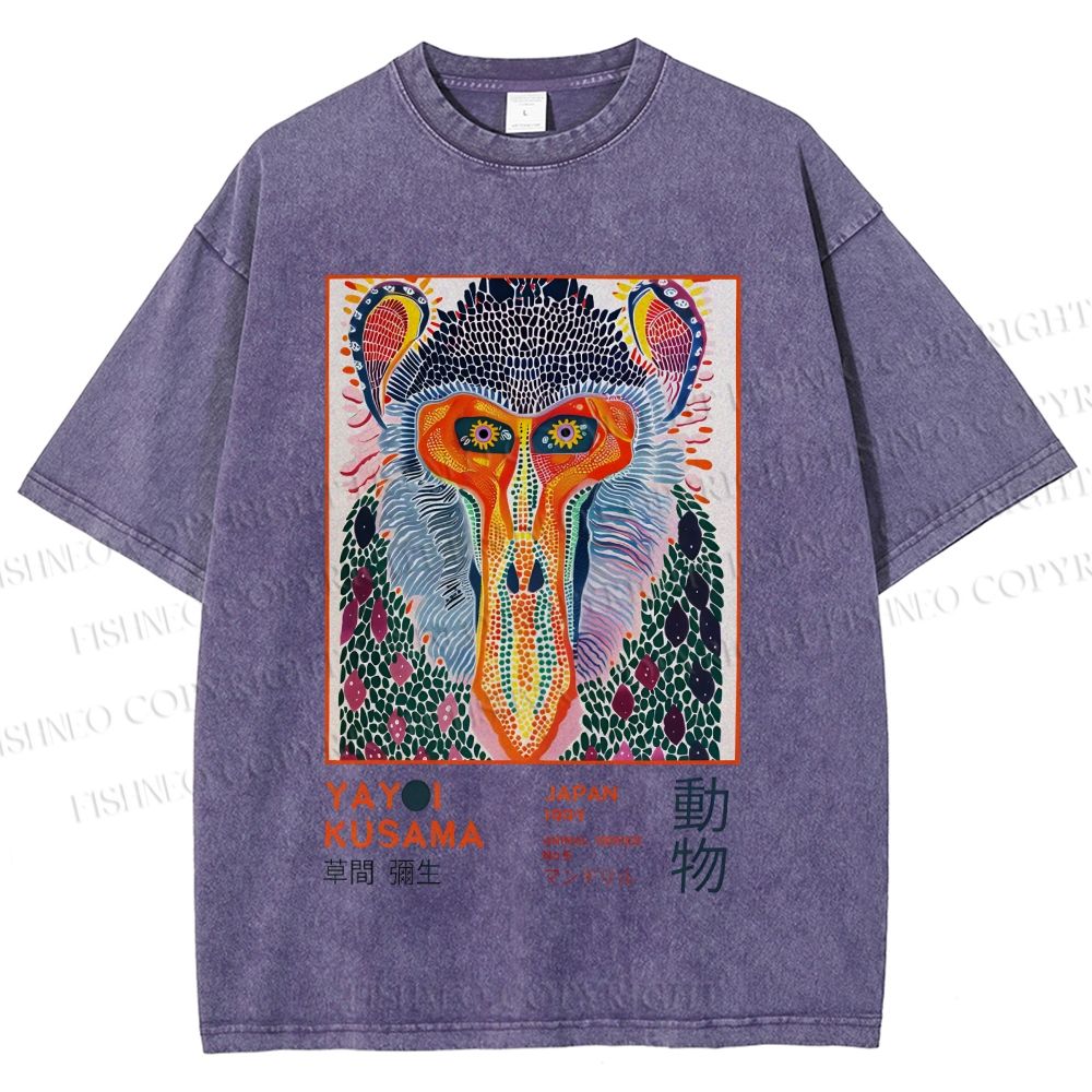 Unisex Yayoi Kusama Colorful Art Monkey Printed Washed Tee