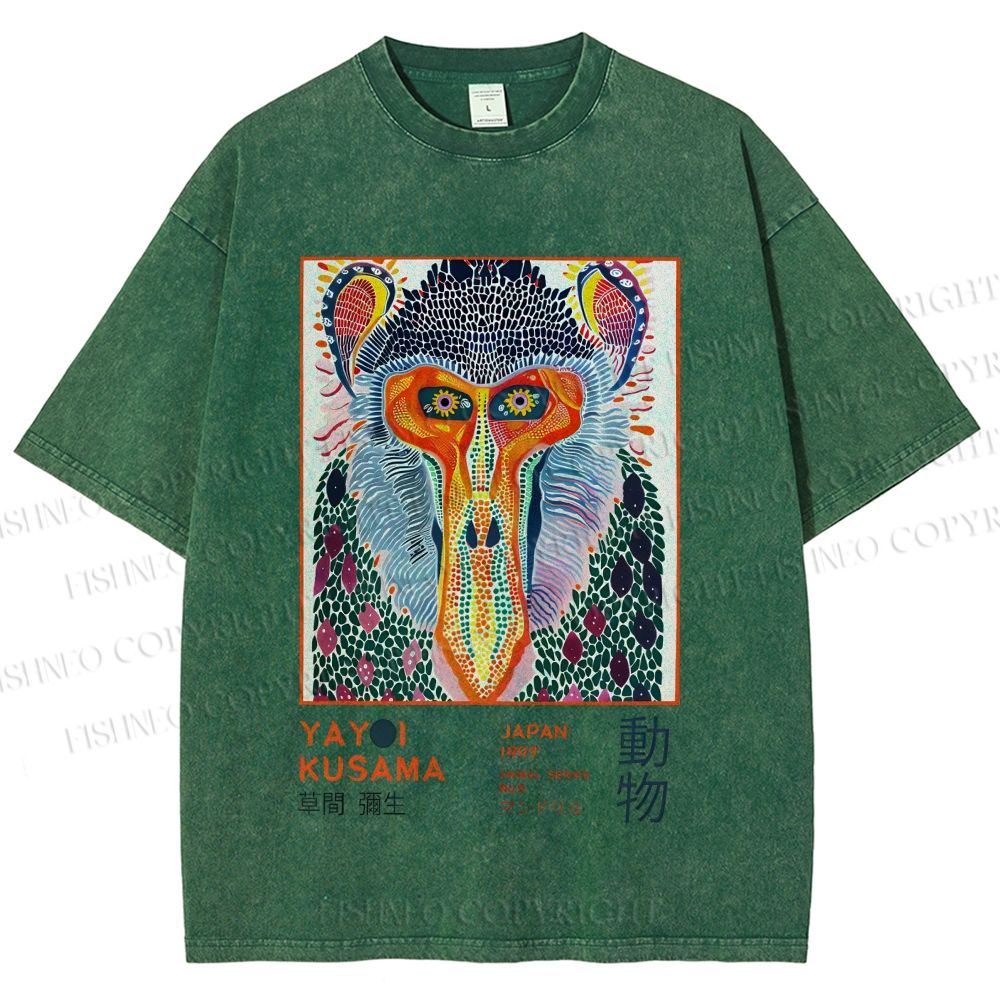 Unisex Yayoi Kusama Colorful Art Monkey Printed Washed Tee