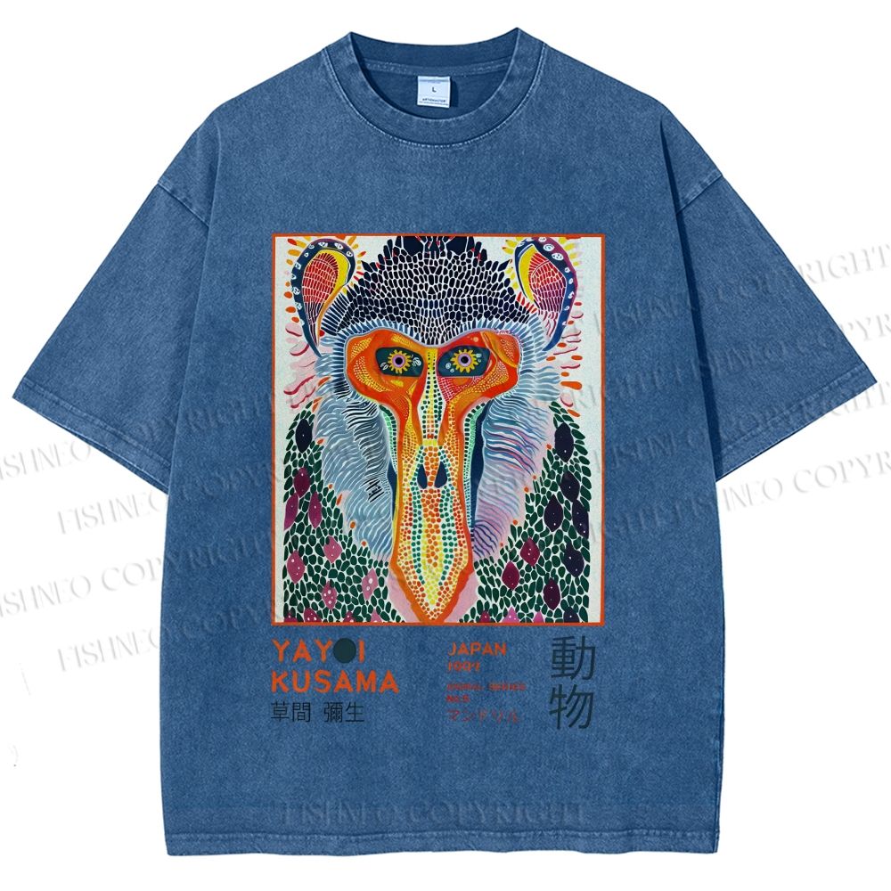 Unisex Yayoi Kusama Colorful Art Monkey Printed Washed Tee