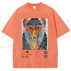 Unisex Yayoi Kusama Colorful Art Monkey Printed Washed Tee