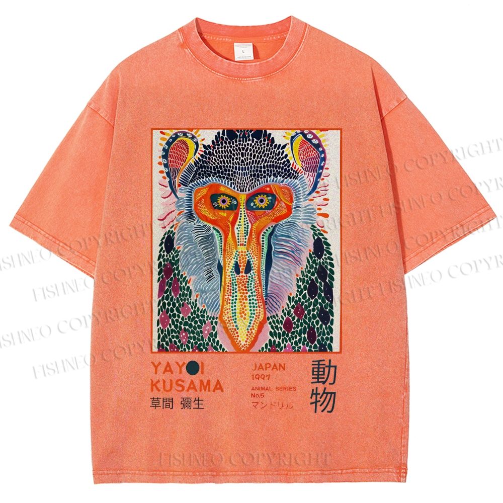 Unisex Yayoi Kusama Colorful Art Monkey Printed Washed Tee