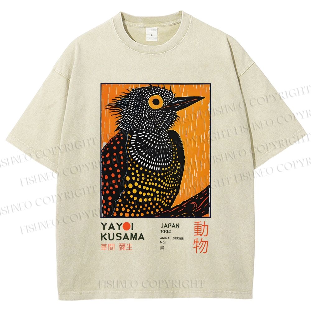 Unisex Yayoi Kusama Colorful Art Bird Printed Washed Tee
