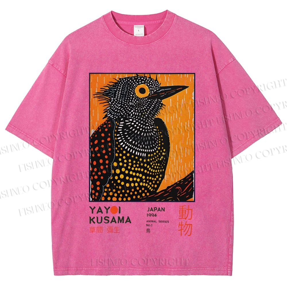Unisex Yayoi Kusama Colorful Art Bird Printed Washed Tee