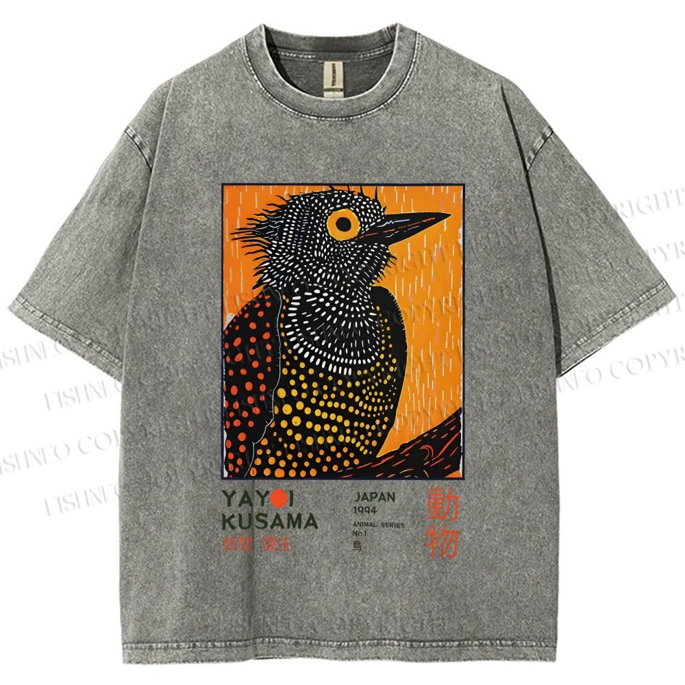 Unisex Yayoi Kusama Colorful Art Bird Printed Washed Tee