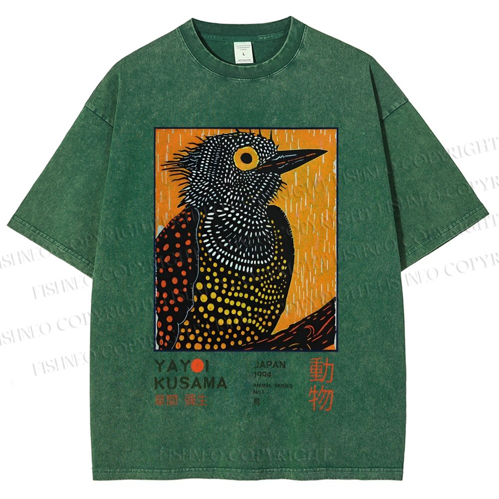 Unisex Yayoi Kusama Colorful Art Bird Printed Washed Tee