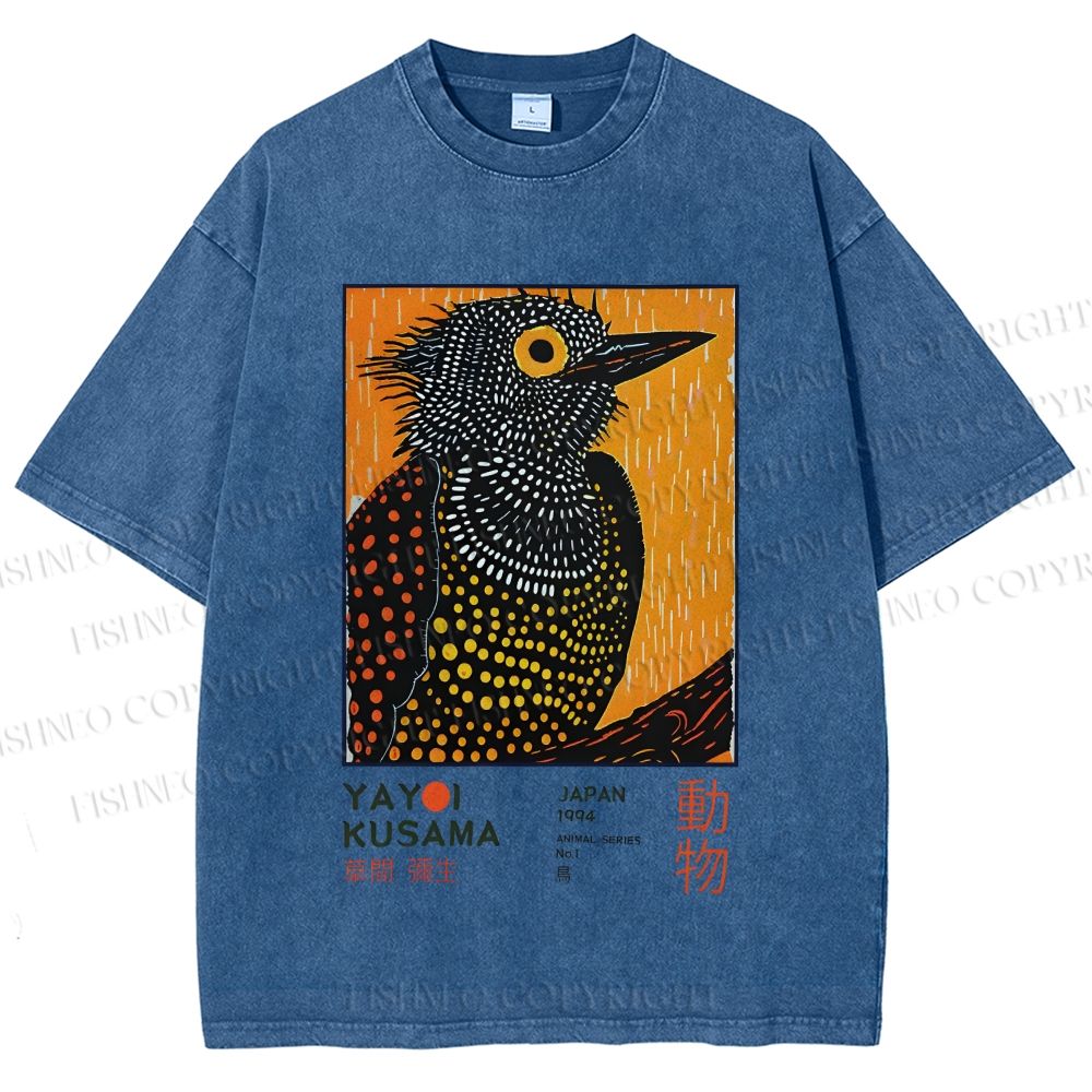 Unisex Yayoi Kusama Colorful Art Bird Printed Washed Tee
