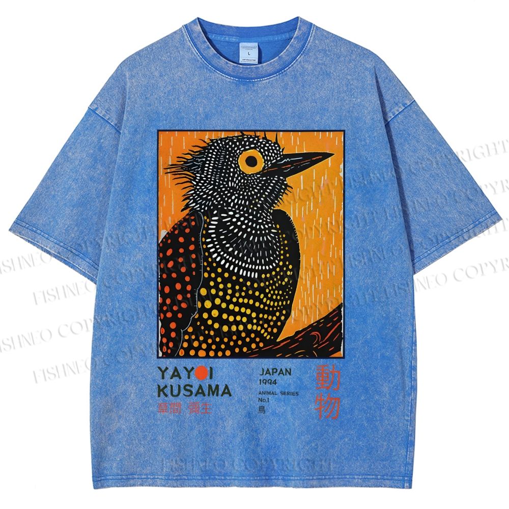 Unisex Yayoi Kusama Colorful Art Bird Printed Washed Tee
