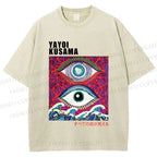 Unisex Yayoi Kusama Wave Art Eyes Printed Washed Tee