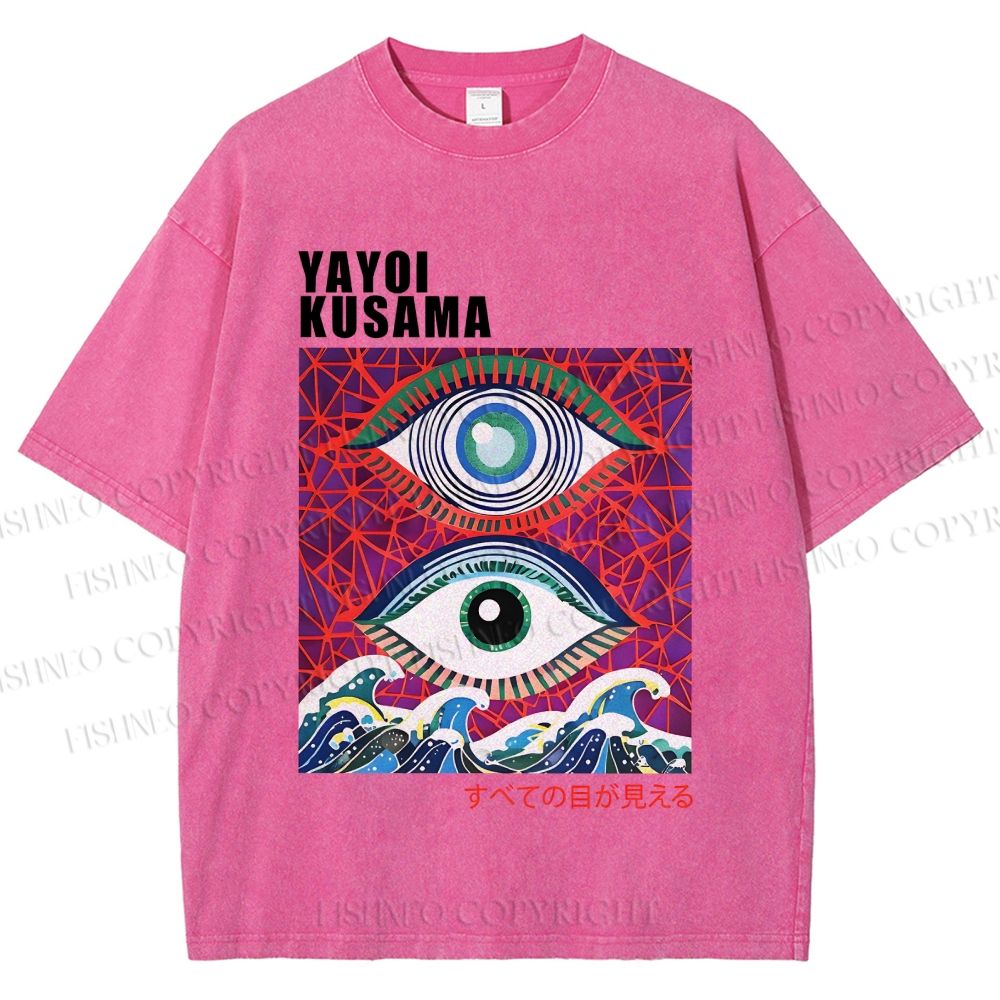 Unisex Yayoi Kusama Wave Art Eyes Printed Washed Tee