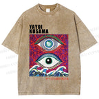Unisex Yayoi Kusama Wave Art Eyes Printed Washed Tee