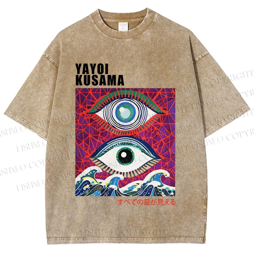 Unisex Yayoi Kusama Wave Art Eyes Printed Washed Tee