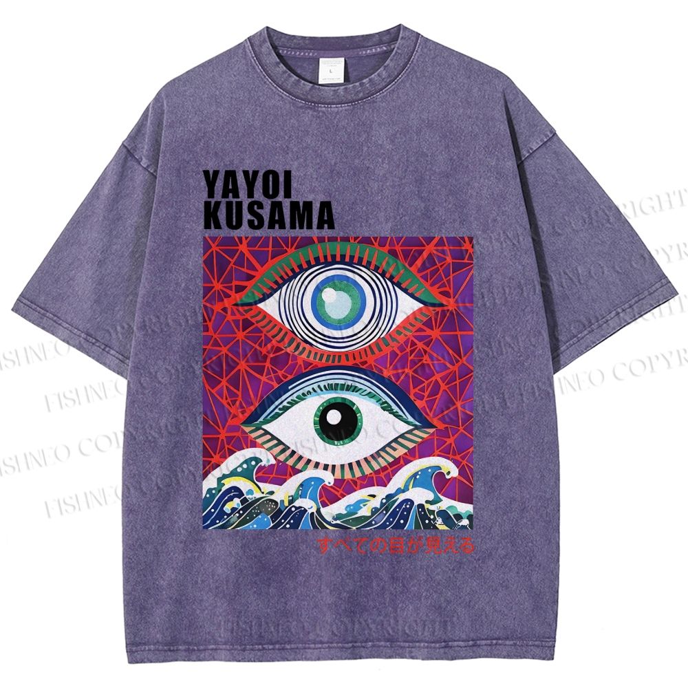 Unisex Yayoi Kusama Wave Art Eyes Printed Washed Tee