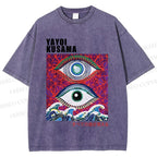 Unisex Yayoi Kusama Wave Art Eyes Printed Washed Tee