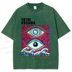 Unisex Yayoi Kusama Wave Art Eyes Printed Washed Tee