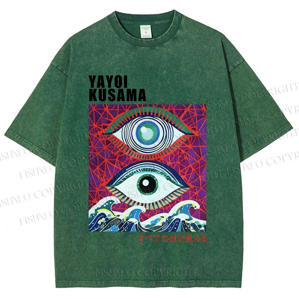 Unisex Yayoi Kusama Wave Art Eyes Printed Washed Tee