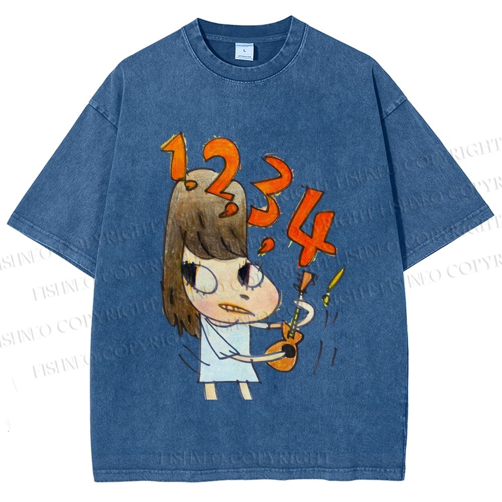 Unisex Yoshitomo Nara Guitar Girl Printed Washed Tee