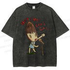 Unisex Yoshitomo Nara Singing Girl Printed Washed Tee