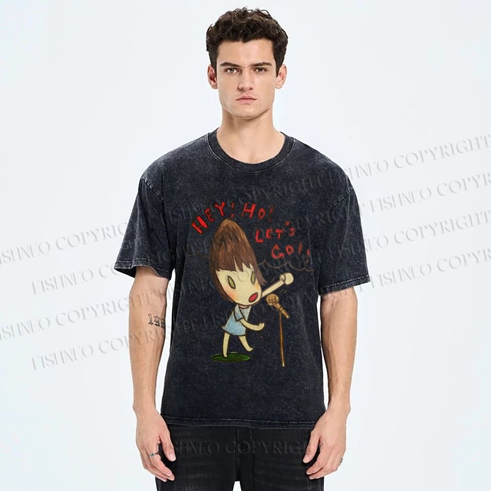 Unisex Yoshitomo Nara Singing Girl Printed Washed Tee