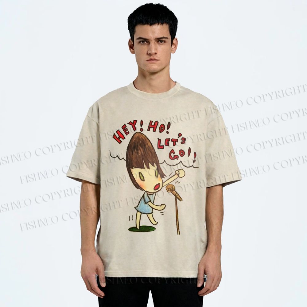 Unisex Yoshitomo Nara Singing Girl Printed Washed Tee