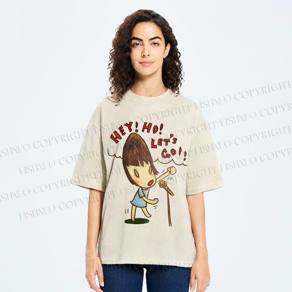 Unisex Yoshitomo Nara Singing Girl Printed Washed Tee