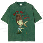 Unisex Yoshitomo Nara Singing Girl Printed Washed Tee