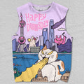 Unisex Catzilla in City Printed Tank Top