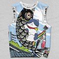Unisex Japanese Cat Koi Fish Flag Printed Tank Top