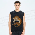 Unisex Ukiyo-e Style Panther With Skull Printed Washed Tank Top